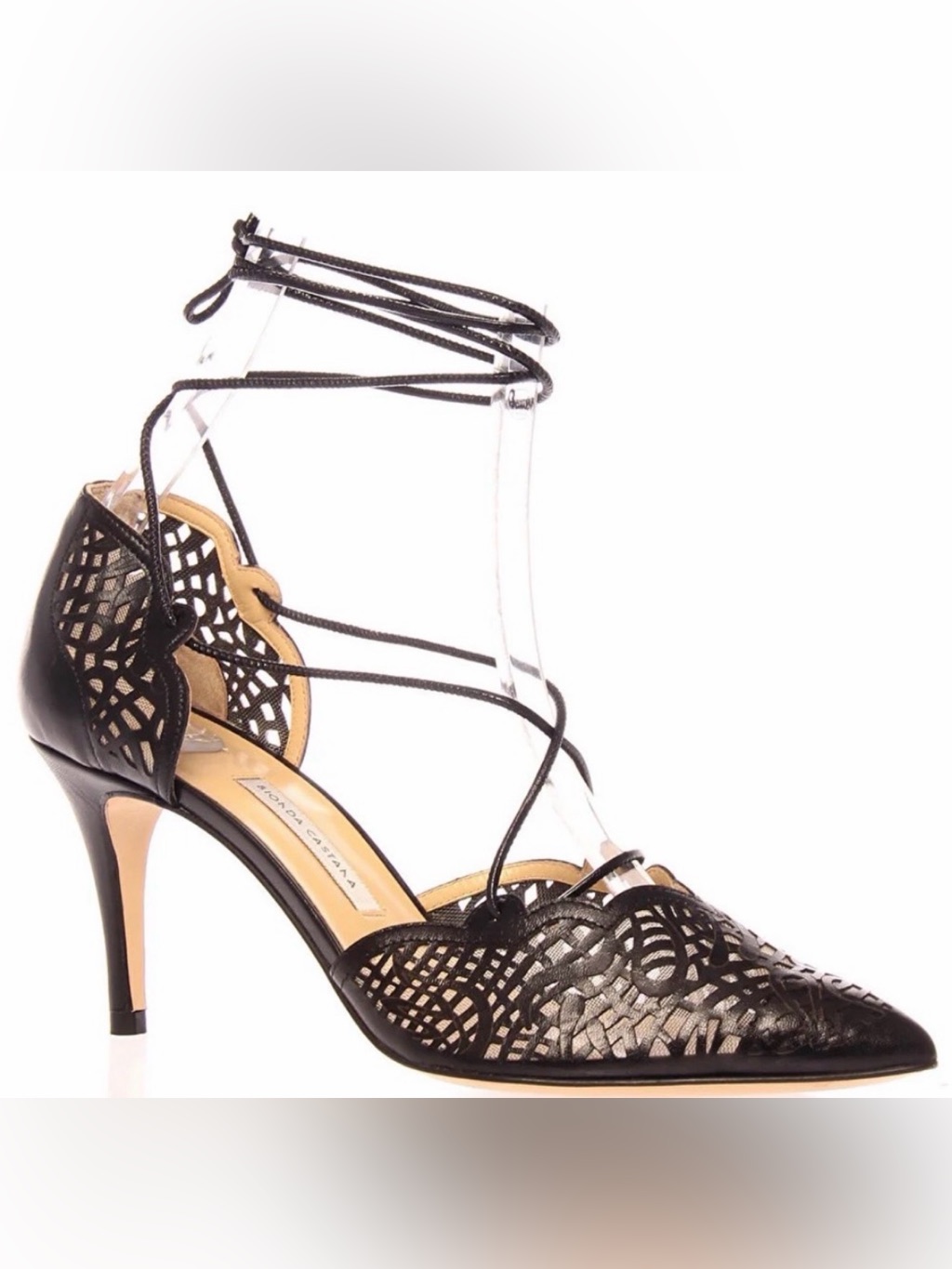 New Bionda Castana Black Lace-Up Heels